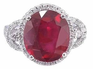 14k Solid White Gold Oval Ruby And Round Cut Diamonds Bridal Ring Oval 6.50ctw - Picture 1 of 11