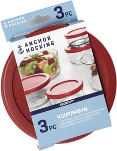 Tapas de repuesto Anchor Hocking para tapa de 4 tazas de comida de vidrio (juego de 3), rojo - Imagen 1 de 3