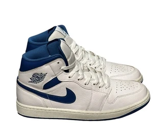Nike Air Jordan 1 Mid Men's Trainers White/Industrial Blue, UK Size 9.5 RRP £135 - Picture 1 of 18