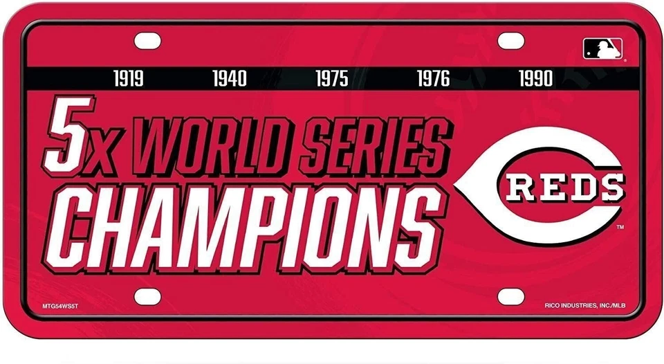 Cincinnati Reds Metal Auto Tag License Plate, 5-Time World Series Champions,... - Image 1 of 1