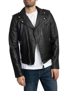 Schott Men's Leather Biker Jacket, Black - Picture 1 of 12