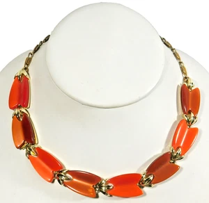 Vintage Lisner Orange and Bronze Thermoset Lucite Floral Link Necklace - Picture 1 of 8