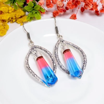 Pendientes de plata de ley 925 hechos a mano con piedras preciosas de cuarzo de turmalina bio 2,9" q761 Foto 1 de 4