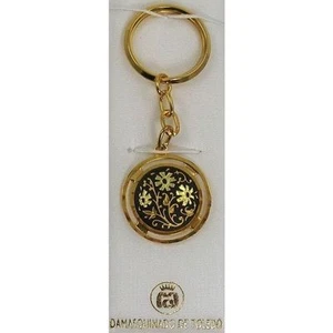 Portachiavi oro damascato disegno fiore tondo di Mida di Toledo Spagna - Foto 1 di 3