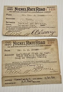 LOT OF 2 New York Chicago St Louis Railroad Nickel Plate Pass 1920 & 1921 VTG - Picture 1 of 4