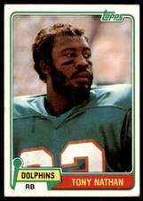 1981 Topps Football Tony Nathan Rookie . Miami Dolphins #506
