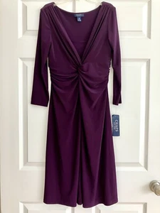 NWT $80 Chaps Ralph Lauren Purple Jersey Knee Length Faux Wrap Dress! Medium - Picture 1 of 8