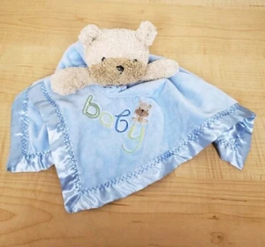 Carters Child of Mine Teddy Bear Lovey Brown Blue Baby Stitched Satin Underside - Picture 1 of 12