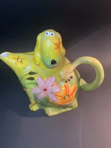 Whimsy porcelain ceramic Flower Dog teapot floral 7x8 no chips unique - Picture 1 of 10