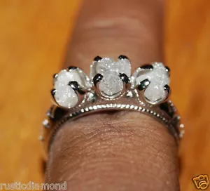 Anello diamante grezzo diamante grezzo bianco grigio naturale .925 ARGENTO Nr 00 - Foto 1 di 4