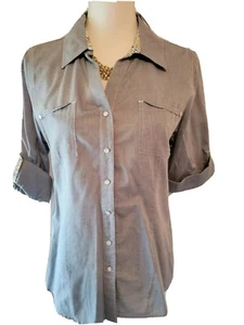 Camicia Christopher & Banks blu con chiusura a scatto davanti maniche a rullo camicia media M nuova con etichette - Foto 1 di 7