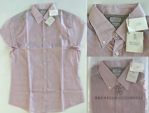 BRUNELLO CUCINELLI Mens Luxury Shirt Cotton Popeline Hemd Short Sleeve New XXL