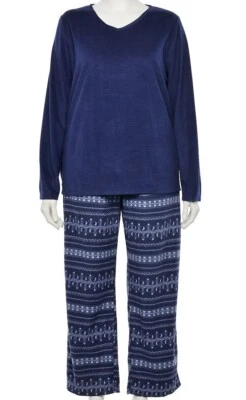 Sonoma Fleece Pajamas - V Neck Top - Navy & Blue Moon/Stars - 2X - NEW/TAG - Image 1 of 4