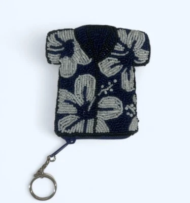 УНИКАЛЬНАЯ гавайская рубашка из бисера с семенами кошелек для монет РЕДКАЯ НАХОДКА синий белый - Изображение 1 из 3