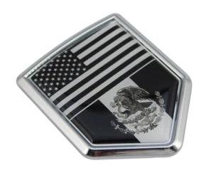 USA Mexico black and white Flag Car Chrome Shield Emblem Decal 3D Sticker - Foto 1 di 7