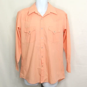 SHEPLERS Mens Size 16-32 Slim Peach Pearl Snap Long Sleeve Western Shirt Vintage - Picture 1 of 13
