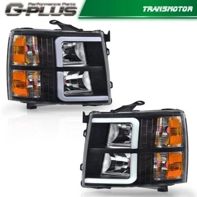 Fit for 2007-2013 Chevy Silverado 1500 2500 LED DRL Tube Headlights Black - Image 1 of 4