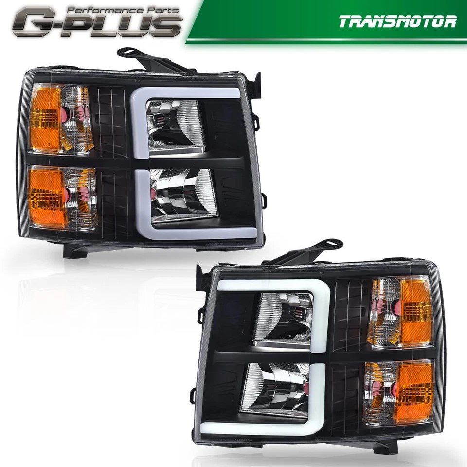 Fit for 2007-2013 Chevy Silverado 1500 2500 LED DRL Tube Headlights Black - Image 1 of 4