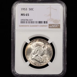 1953 Franklin mezzo dollaro 50c - NGC CLASSIFICATO MS65 - Foto 1 di 4