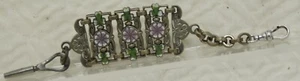 ANTIQUE WATCH Chain NICKLE AND ENAMEL Art Nouveau IRISH CLOVERS 1900 - 1920 - Picture 1 of 9