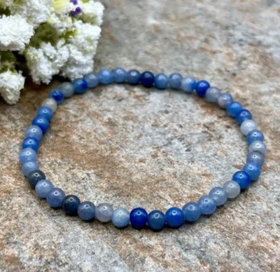 Natural Blue Aventurine 4mm Beaded Crystal Healing Stretch Handmade Bracelet - Image 1 of 4