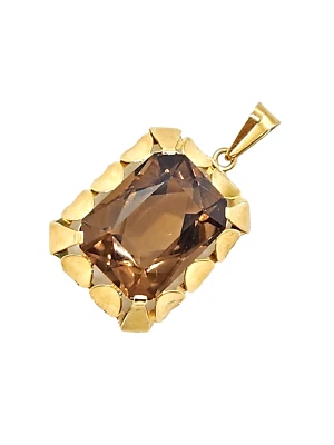 Large Chunky 14K Yellow Gold Smoky Quartz Pendant, 1 1/2" x 7/8", 7.4 Grams - Image 1 of 4