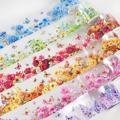 6 рулонов ПЭТ лента васи шириной 50 мм цветы прозрачные эфемерные светлые декоративные а - Изображение 1 из 4