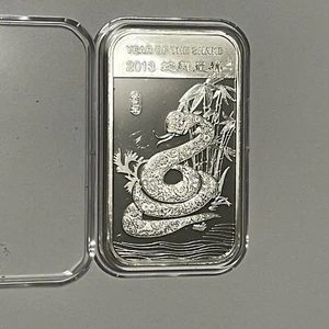 2013 Year Of The Snake Chinese Zodiac 1 Troy Oz .999 Fine Silver Medal Ingot Bar - Picture 1 of 6
