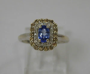 EFFY 14K WHITE GOLD TANZANITE CHOCOLATE WHITE DIAMOND RING~SZ 5 1/2~ORIG $2500~ - Picture 1 of 8