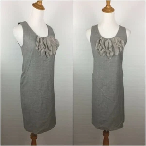 J CREW Super 120's Women's sz 0 Gray 100% Wool Shell Silk Ruffle Shift Dress - Picture 1 of 7