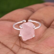 Raw Healing Rose Quartz Sterling Silver Adjustable Ring Handmade Jewelry