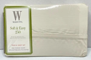 NWT Wamsutta Twin Extra Long Sheet Set 250 Thread Count Soft & Easy Sand/Cream - Picture 1 of 5