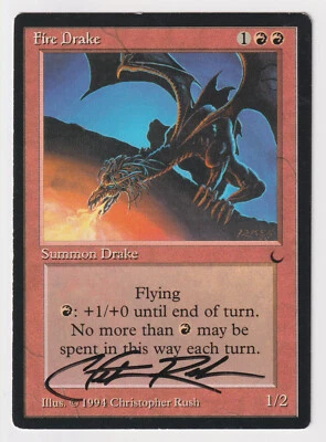 Signed Fire Drake MP The Dark Artist Christopher Rush 1994 MTG Magic Vintage! - Image 1 of 2