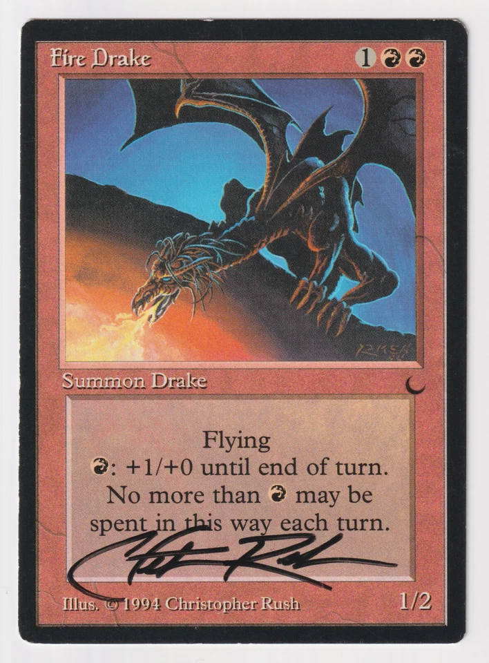 Signed Fire Drake MP The Dark Artist Christopher Rush 1994 MTG Magic Vintage! - Image 1 of 2
