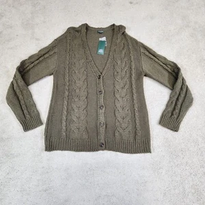 Wild Falbe Women's Cable Knit Fisherman Cardigan Sweater XLarge Green NEW - Picture 1 of 10