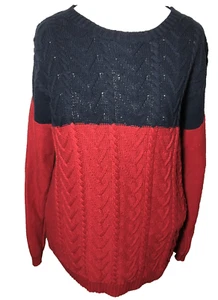 Womens Forever 21 cable knit crew neck Sweater Medium pullover color block red - Picture 1 of 5
