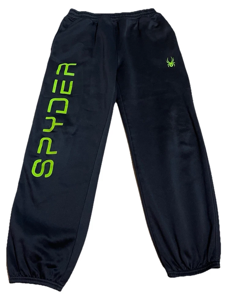 Calça de moletom Spyder Jogger preta verde grande gráfica masculina tamanho grande 14/16 - Imagem 1 de 4