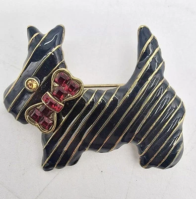 Broche prendedor HEIDI DAUS "Great Scot" Scottie perro lazo de diamantes de imitación rojo Foto 1 de 4