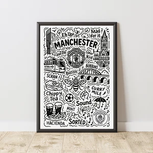 Poster Manchester Doodle Art / stampa Manchester / A5 A4 A3 senza cornice - Foto 1 di 4