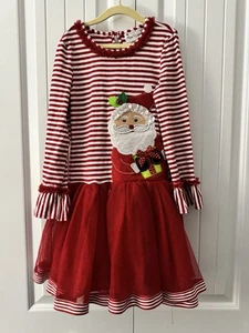 Ediciones Raras Niñas 6x Rojo Vacaciones Navidad Papá Noel Vestido Tul Apliques Volantes - Imagen 1 de 5