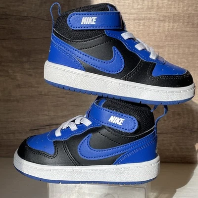 耐克 Court Borough Mid 2 学步儿童 Dunks 尺码 6C 皇家蓝色 白色 黑色 DM8874-001 — 第 1/4 张图片