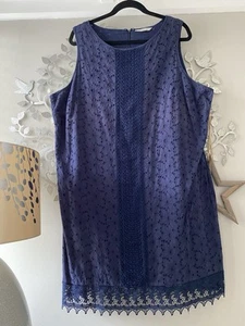 George Navy Blue Broderie Anglaise Cotton Tunic Shift Dress UK 20/22 Ch 48”L 38” - Picture 1 of 11
