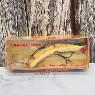 Señuelo de pesca de madera de colección Lazy Ike KL43 Perch con caja e inserto Fort Dodge Iowa Kautzky Foto 1 de 4