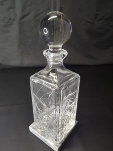 Rare Crystal Square Whiskey Decanter Pressed and Cut , Large Round Stopper - Picture 1 of 23