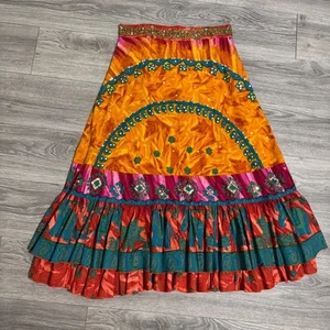 Venus USA Damen Orange Boho Perlen Pailletten Stufen Rüschen Festival Maxirock Gr. L - Bild 1 von 15