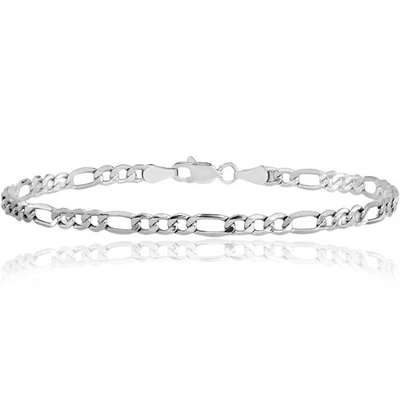 14K Solid White Gold 2.25mm Flat Figaro Link Chain Bracelet - Image 1 of 4