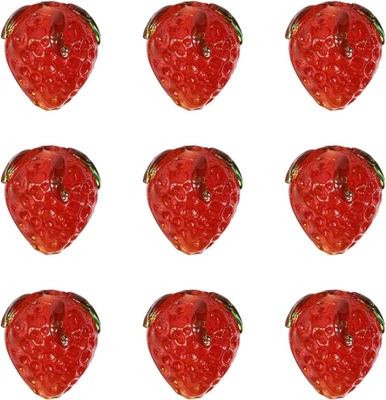 10Pcs Glass Strawberry Summer Cute Lampwork Fruit Beads Imitation Food 3D Red fo - Image 1 of 4