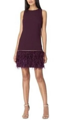 Tahari 全新带标签紫色鸡尾酒礼服 10 码羽毛 $ 水钻条纹派对 — 第 1/4 张图片