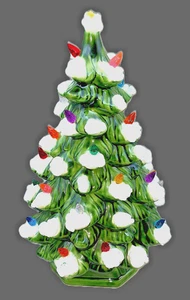 1977 Snow Tipped Christmas Tree Atlantic Mold 12" Lights Ceramic w/ Base Vintage - Picture 1 of 14