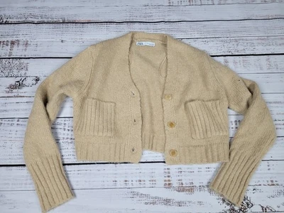 Zara Womens Tan/Beige Button Up Knit Cardigan Sweater, Size Small - Image 1 of 4